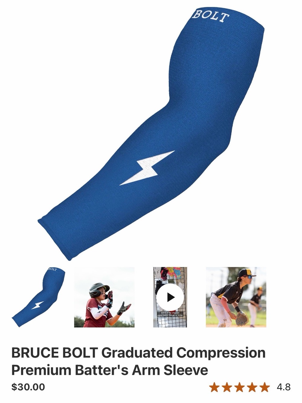 Bruce Bolt Blue Graduated Compression Batter's Arm Sleeve